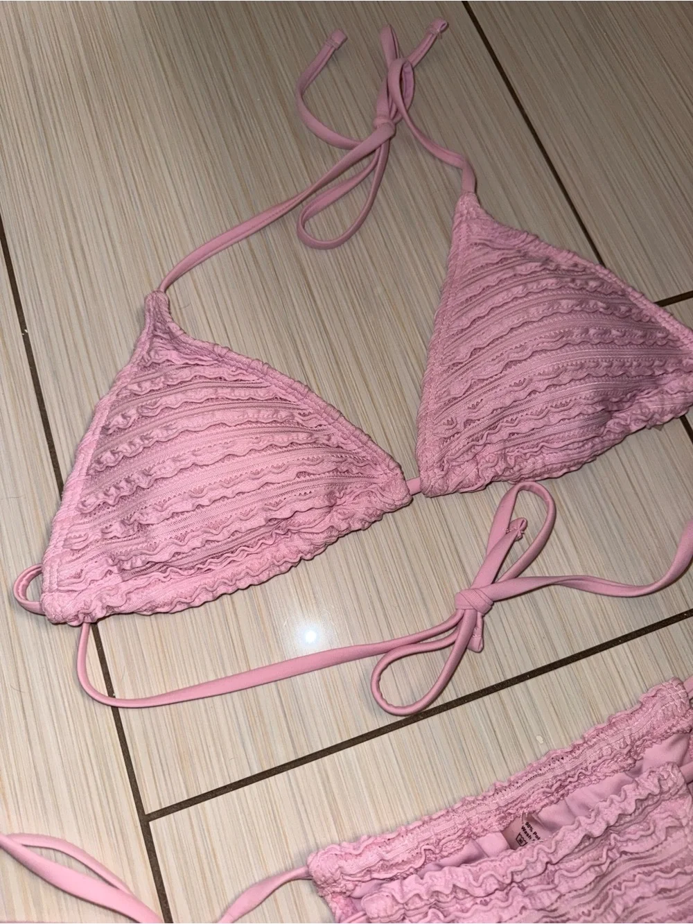 3 Piece Pink Triangle Bikini Set with Matching Sarong